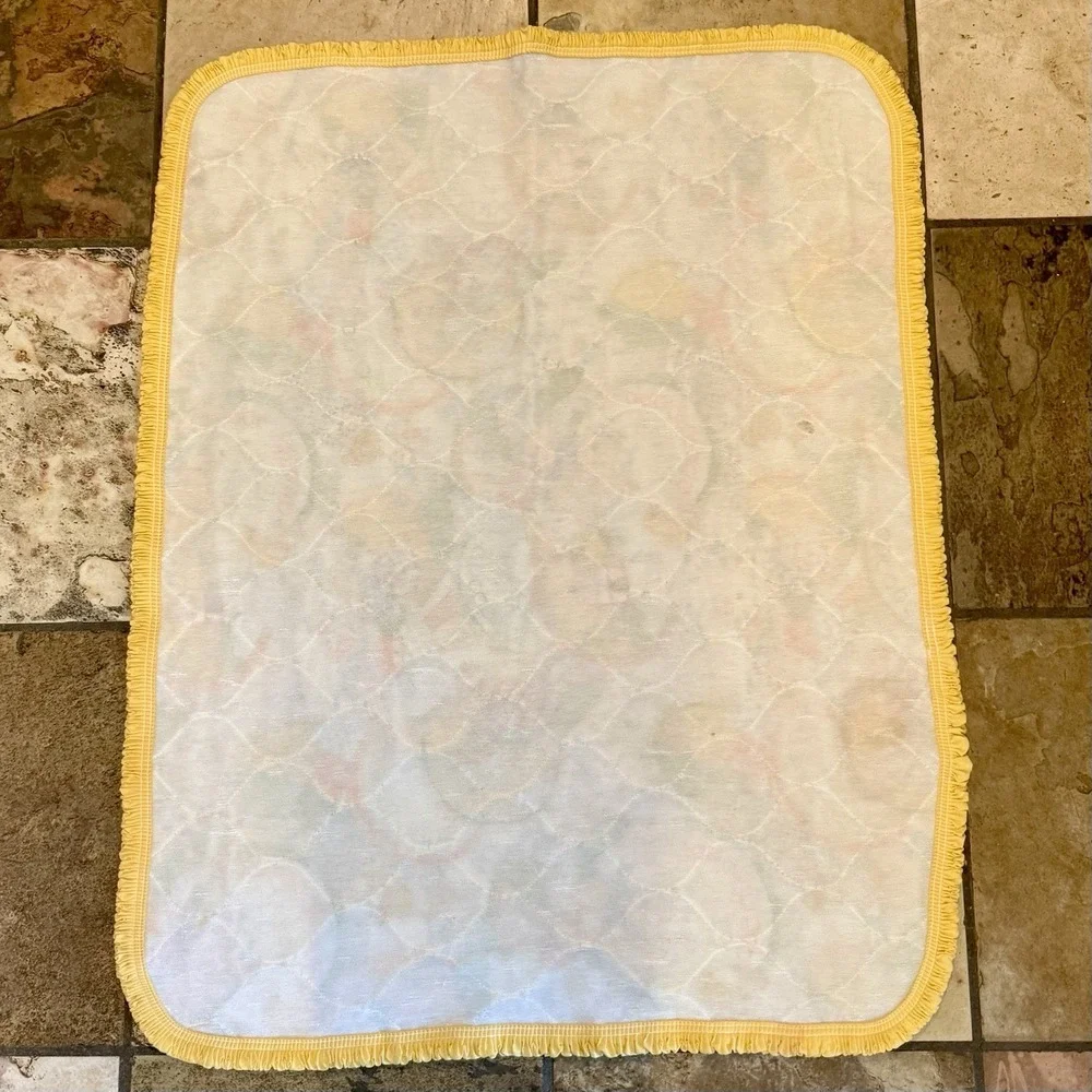 VTG 80s Yellow Baby Blanket Quilt Sears Roebuck & Co Perma-Prest ABC Cat Dog